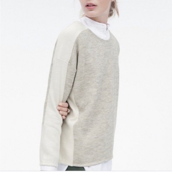 J. Crew Jaspe Colorblock Wool Blend Boxy Sweater Neutral - Picture 2 of 11